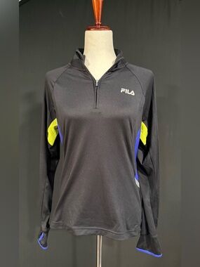 Fila Women’s Black Quarter-Zip Pullover with Yellow & Blue Accents